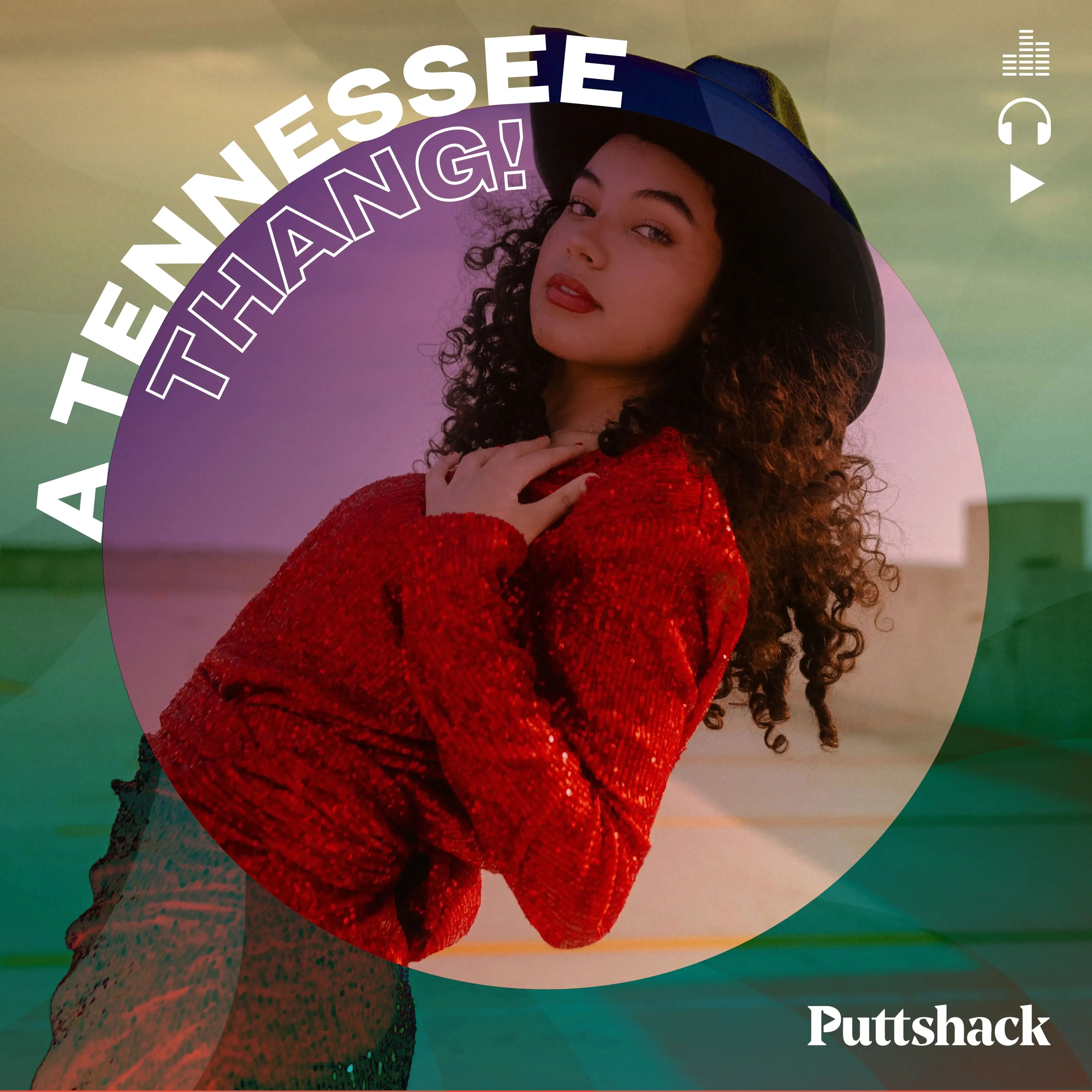 cover art for puttshack jams of a girl, in a cowboy hat, leaning back