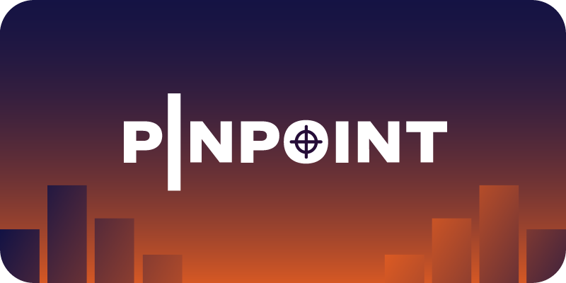 Graphic displaying the text “Pinpoint” with a target icon on a gradient background