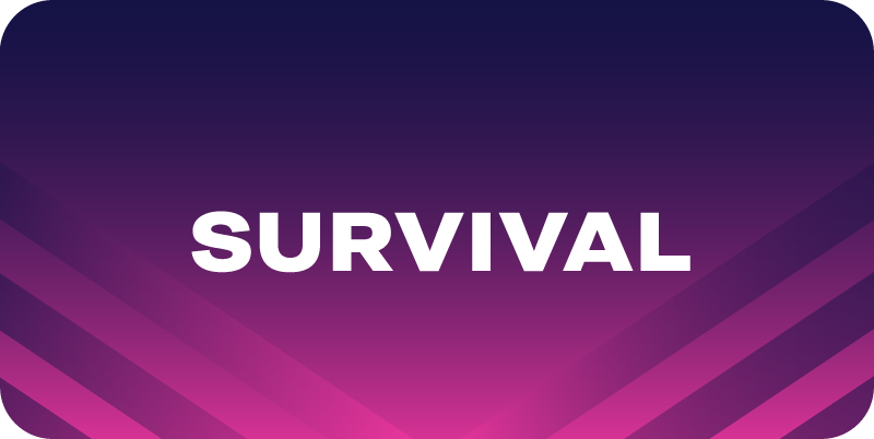 Graphic displaying the text “Survival” on a purple gradient background
